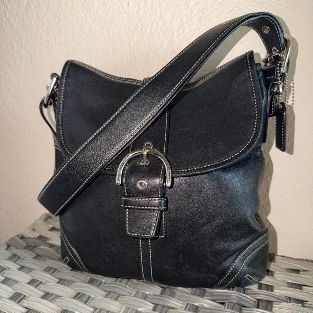 Coach Soho Large Black Leather Buckle Flap Shoulder Bag - Picture 11 of 16